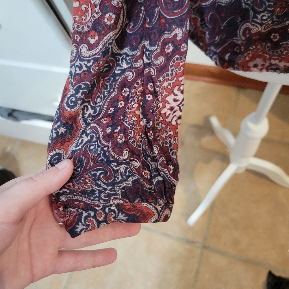 Lucky Brand Paisley Floral Boho Print Multicolored Long Sleeve Blouse | M - Picture 4 of 9